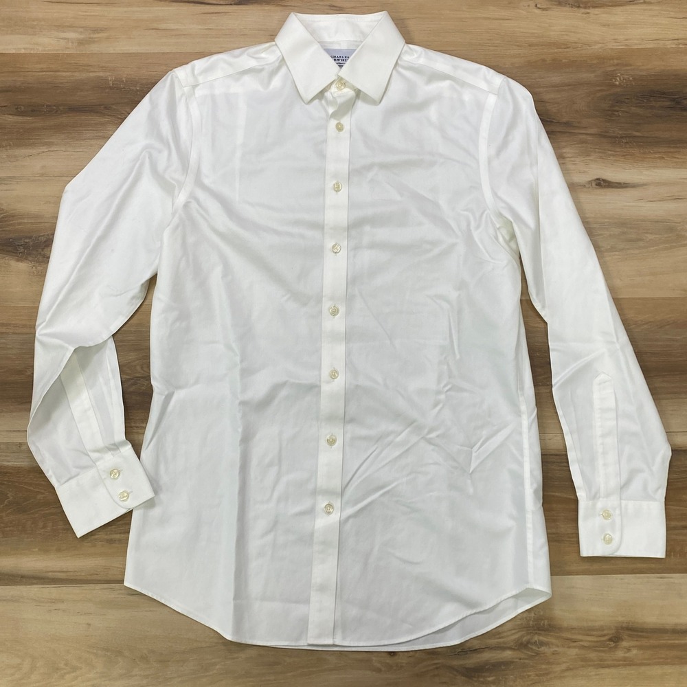 Charles Tyrwhitt Dress Shirt 15.5 35 Non-Iron Slim Fit White Cotton Twill